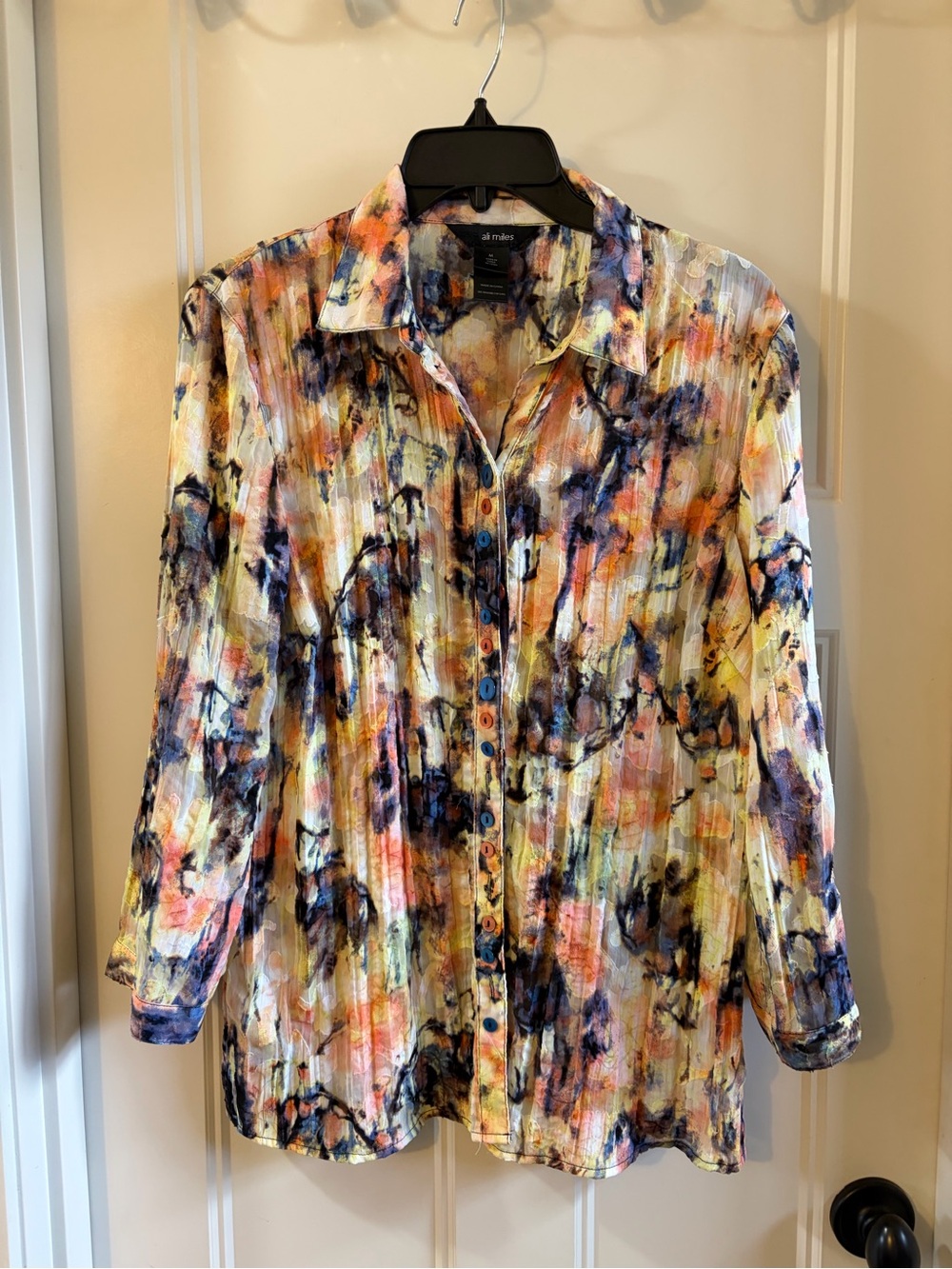 Ali Miles Multicolor Watercolor-Effect Button-Up Shirt